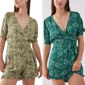 NWOT SET OF 2 Urban Outfitters Sorrento Ditsy Floral Green Rompers Size L